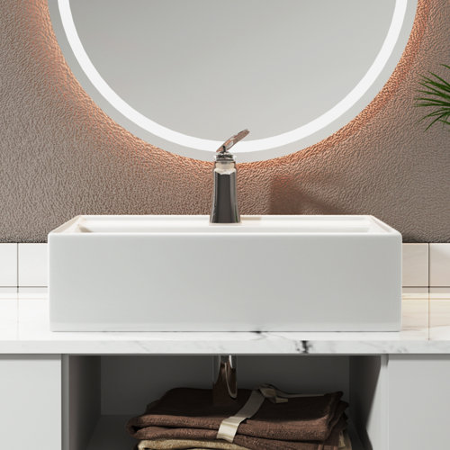 Sinber 24" x 17" x 6.3" White Rectangular Ceramic Countertop Bathroom Vanity Vessel Sink